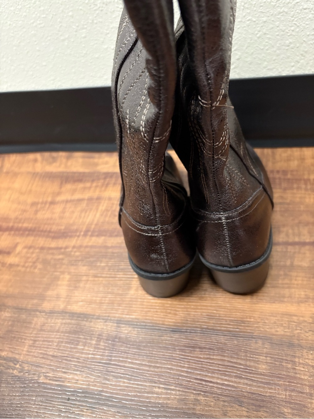 POP Womens Brown Western Cowboy Mid-Calf Faux Leather Pointed Toe Zip Boots 7.5M - Picture 7 of 16